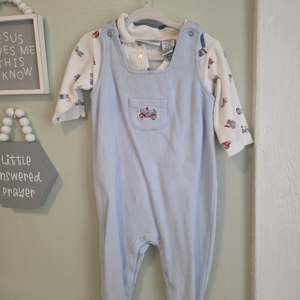 Vintage Baby Blue Overalls Set with White Shirt